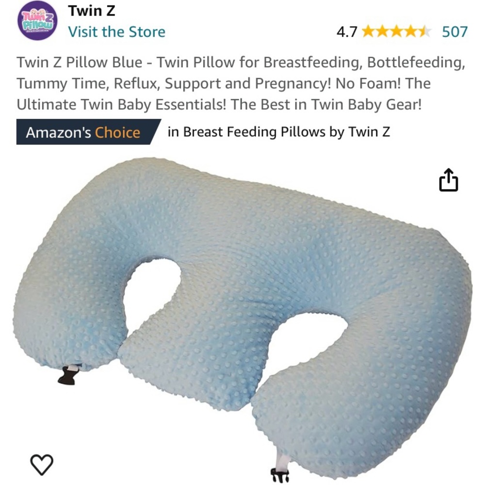 Twin Z Pillow Blue - Twin Pillow for Breastfeeding, Bottlefeeding, Tummy Time